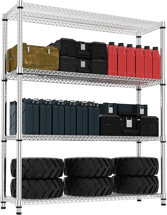 4 Tiers Shelf 2640 lbs Steel Storage Shelving Utility Shelving Unit Steel Organizer Wire Rack for Home,Kitchen,Office,Garage Chrome 17.7" D x 47.2" W x 70.3" H - ModernBath