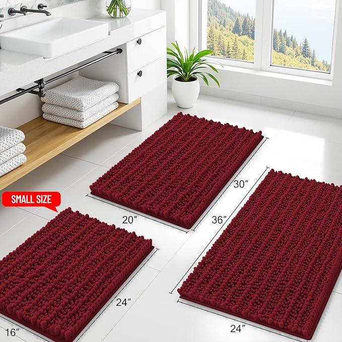 Smiry Bathroom Rugs Mat 30x20, Extra Soft Absorbent Chenille Bath Rugs, Non Slip Rubber Backing Machine Washable Quick Dry Bath Mats for Bathroom Floor, Tub, Shower, Home Decor Accessories, Red - ModernBath