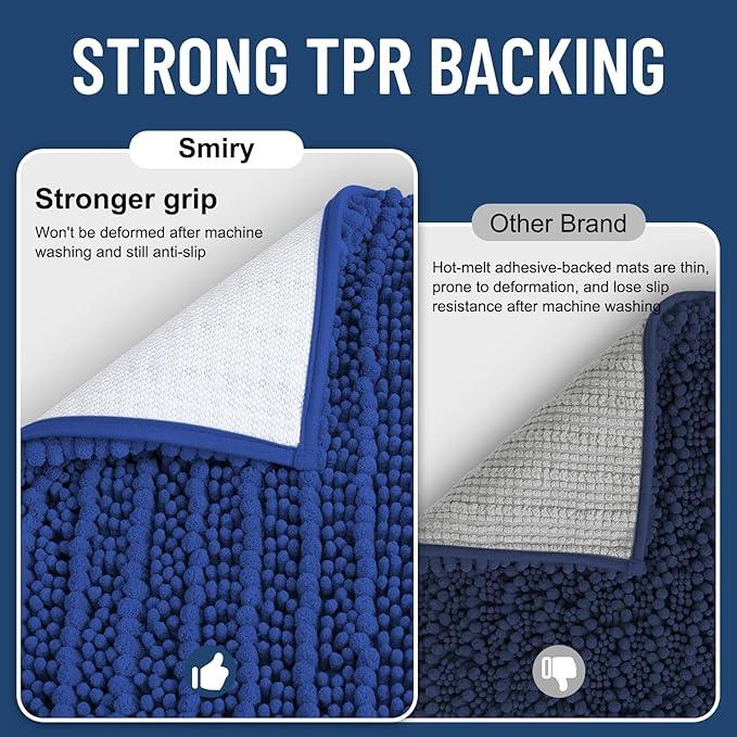 Smiry Bathroom Rugs Mat 44x24, Extra Soft Absorbent Chenille Bath Rugs, Non Slip Rubber Backing Machine Washable Quick Dry Bath Mats for Bathroom Floor, Tub, Shower, Home Decor Accessories, Royal Blue - ModernBath