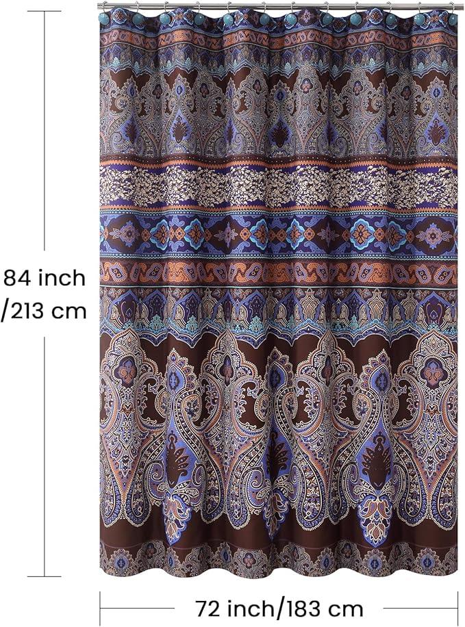 BESTRIPES Extra Long Boho Shower Curtain, Brown and Blue Bohemian Paisley Pattern Fabric Shower Curtains for Bathroom, Decorative Waterproof Bathroom Curtains, 72" W x 84" H - ModernBath