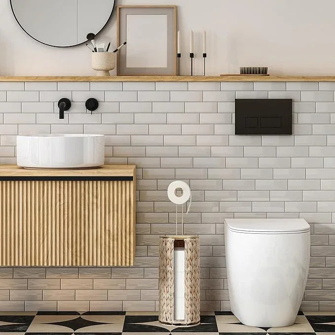 Stand Toilet Paper Storage with Lid Spare Extra 3 Rolls of Tissue Holder Free Standing Beige Wciker Toilet Paper Organizer Basket for Bathroom (Beige Color) - ModernBath