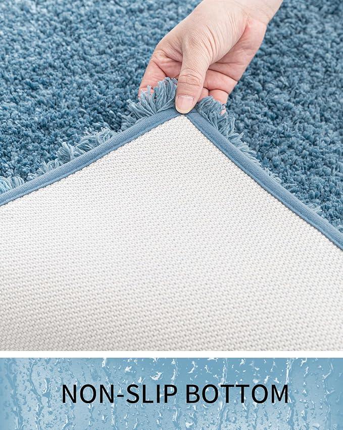 Ruggnovea Bathroom Rugs Non Slip Washable 70x24, Ultra Soft Thick Shaggy Absorbent Bath Mats, High Density Foam Latex Non Slip Backing Bath Rugs, Microfiber Bath Mats for Bathroom Floor&Sink,Blue - ModernBath