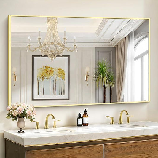 COFENY 36x55inch Bathroom Mirror, Gold Rectangle Mirror with Thin Metal Frame, Large Rectangular Wall Mirror for Bathroom, Living Room, Hair Salon, Big Farmhouse Mirror Hang Horizontal/Vertical - ModernBath