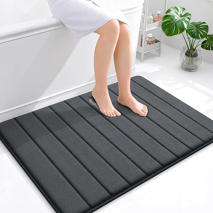 OLANLY Memory Foam Bath Mat 40x32, Super Soft Absorbent Bathroom Rugs, Quick Dry, Machine Washable Shower Floor Rugs, Bathmat Carpet, Bathroom Home Decor Accessories, Dark Gray - ModernBath