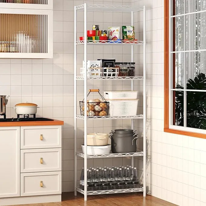 HOMEFORT 6-Tier Wire Shelving, 6 Shelves Unit Metal Storage Rack, Durable Organizer, Perfect for Pantry Closet Kitchen Laundry Organization (White) - ModernBath