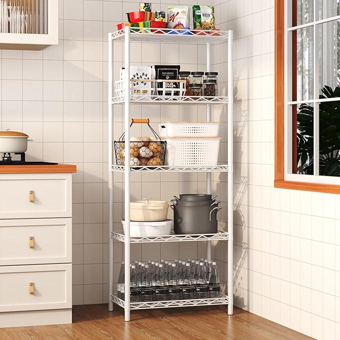HOMEFORT 5-Tier Wire Shelving 5 Shelves Unit Metal Storage Rack Durable Organizer Perfect for Pantry Closet Kitchen Laundry Organization in White - ModernBath