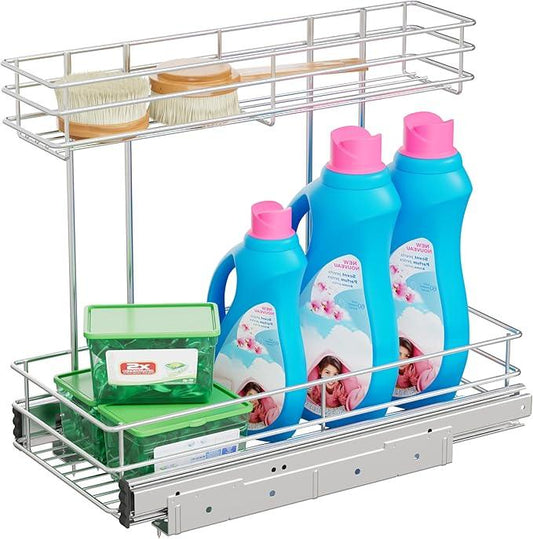 Under Sink Organizer 9"W X18.5"D，Pull Out Cabinet Organizer 2 Tier，Under Sink Slide Out Organizer Chrome Plated, Under Kitchen Bathroom Sink Organizer, Pantry Cabinet Closet Organization Rack, 1 Pack - ModernBath