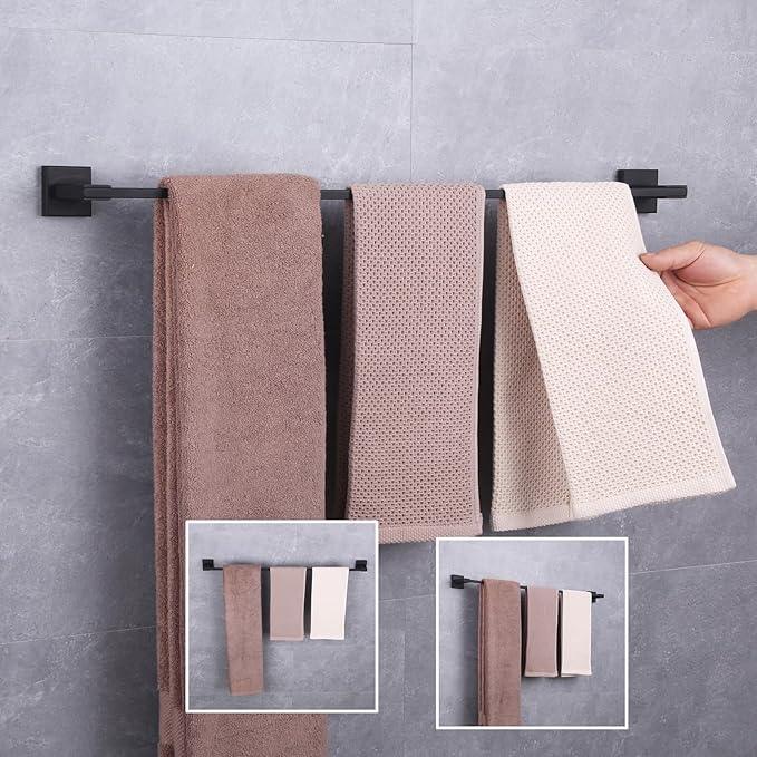 GERZWY Matte Black Towel Bar, 30 Inch Stainless Steel Bathroom Wall Mounted Towel Rail, Hand Towel Holder JG1901A75-BK - ModernBath
