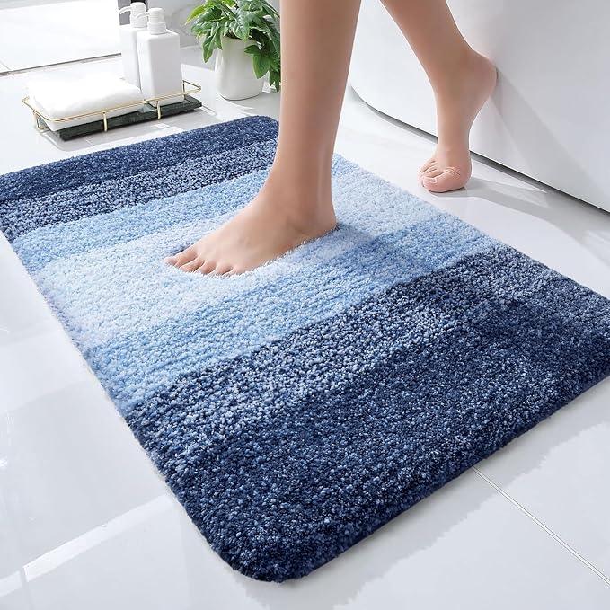 OLANLY Bathroom Rugs Mat 24x16, Extra Soft Absorbent Microfiber Bath Rugs, Rubber Backing, Quick Dry, Machine Washable Bath Mats for Bathroom Floor, Tub and Shower, Home Decor Accessories, Navy - ModernBath