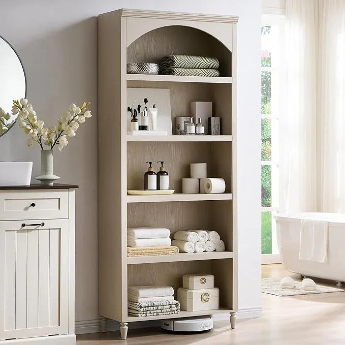76" Tall Arched Bathroom Storage Cabinet, 5 Tiers Large Farmhouse Arched Cabinet w/Adjustable Shelves, Modern Wooden Storage Cabinet for Bathroom, Living Room, Entryway, Study Room (Cream) - ModernBath