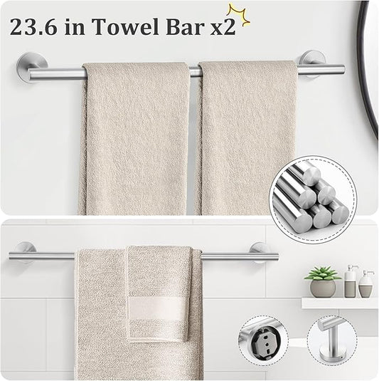 TURS Brushed Nickel 10 Pieces Bathroom Hardware Set, SUS304 Stainless Steel 24 Inch Bath Towel Bar Set, Round Bathroom Accessories Kit Wall Mounted