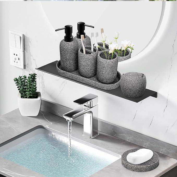 Bathroom Accessory Set - 6PCS Bathroom Accessories Set: Soap Dish, Lotion Dispenser, Toothbrush Holder, Toothbrush Cup, Vantiy Tray, Qtip Holder, Aesthetic Decor Bathroom Sets - ModernBath