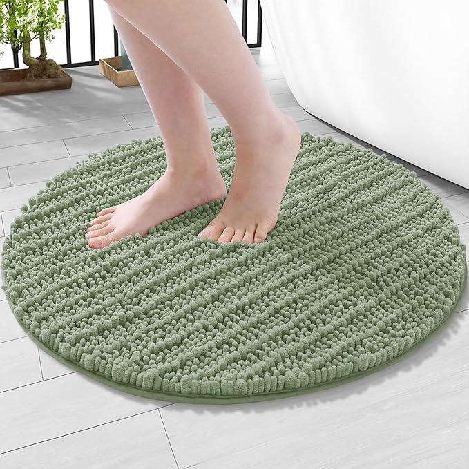 Arotive Luxury Round Chenille Bathroom Rug Mat, Extra Soft Thick Absorbent Shaggy Bath Rugs, Non-Slip Machine Wash Dry Plush Bath Mats for Bathroom, Shower and Tub, 24x24, Sage Green - ModernBath