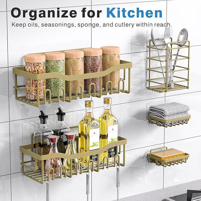EUDELE 5-Pack Rustproof Stainless Steel Shower Caddy – No Drill Adhesive Bathroom Organizer with Large Capacity, Spacious Shower Shelves for Inside Shower, Kitchen & Home Decor Storage-XL Size - ModernBath