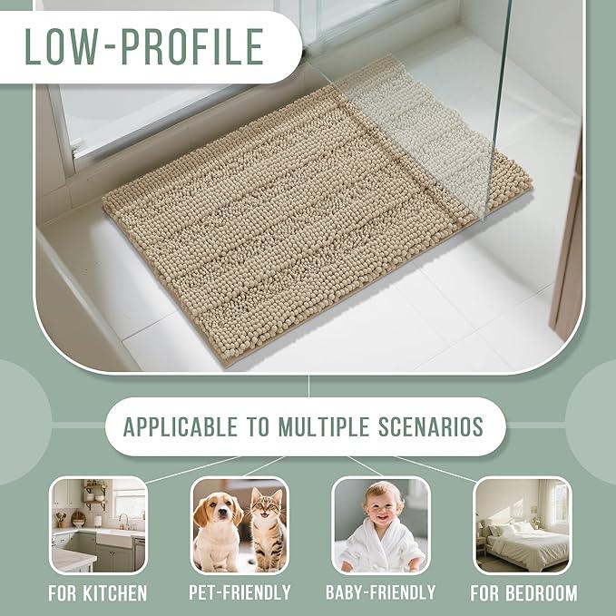 Yimobra Bathroom Rug Mat, Non Slip and Super Absorbent Bath Mat, Machine Washable Quick Dry, Ultra Plush Chenille Shower Rugs for Bathroom Floor Sink Tub and Shower Outside, Camel， 24 x 17 - ModernBath