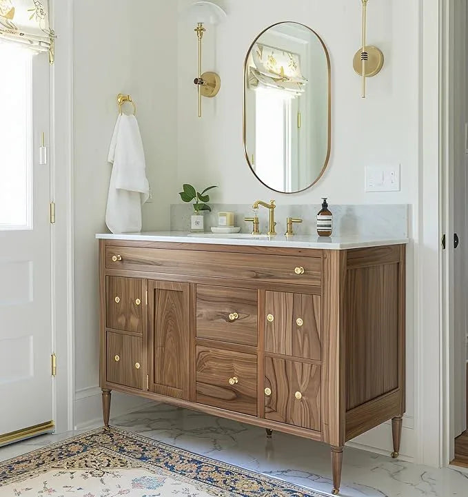 Andy Star Brass Oval Mirror, 24x40 Inch Bathroom Mirror Gold, Brass Vanity Mirror, Pill Shaped Mirrors Gold Metal Frame Stainless Steel 1’’ Deep Hang Vertically & Horizontally - ModernBath