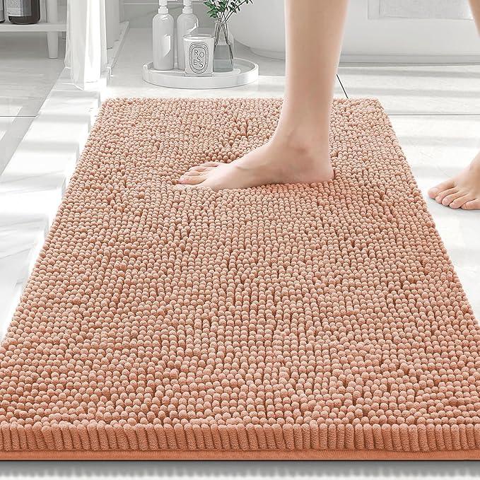 Smiry Luxury Chenille Bathroom Rugs 30x20, Extra Soft and Absorbent Shaggy Bath Mat, Machine Washable, Non-Slip Plush Carpet Runner for Tub, Shower, and Floor, Home Decor Accessories, Peach - ModernBath