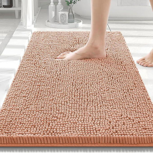 Smiry Luxury Chenille Bathroom Rugs 30x20, Extra Soft and Absorbent Shaggy Bath Mat, Machine Washable, Non-Slip Plush Carpet Runner for Tub, Shower, and Floor, Home Decor Accessories, Peach - ModernBath