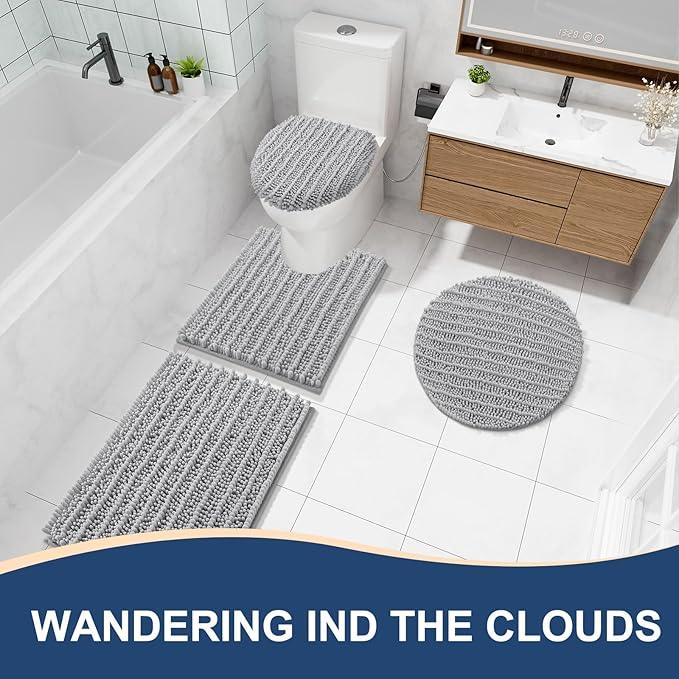 Arotive Luxury Chenille Bathroom Rug Mat, Extra Soft Thick Absorbent Shaggy Bath Rugs, Non-Slip Machine Wash Dry, Plush Bath Mats for Bathroom, Shower and Tub, 47x24, Light Grey - ModernBath
