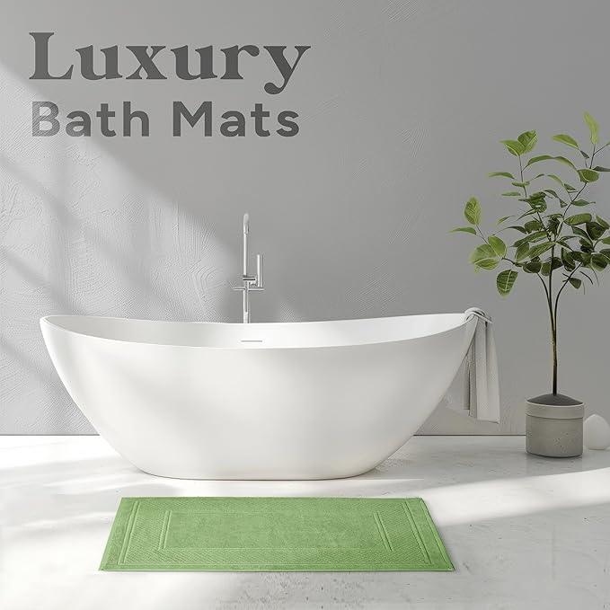 Avalon Towels Sage Green Bath Mat - 100% Cotton Set of 2 Absorbent Bathmat - Bathroom Mats Quick Dry Bath Mats for Bathrooms (22x34 Inches) - ModernBath