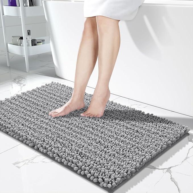 Yimobra Long Bathroom Rugs Non Slip Washable 44x24 Inch - Ultra Soft Absorbent Chenille Bath Mat, Quick Dry Shaggy Floor Carpet for Tub Shower, Gray Home Decor Accessories - ModernBath