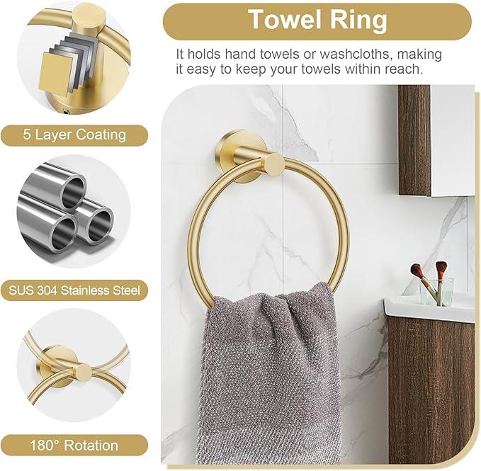 5-Piece Towel Bar Set Brushed Gold Bathroom Hardware Accessories Set Upgraded Toilet Paper Holder with Shelf Towel Holder Set for Bathroom Stainless Steel Wall Mounted - ModernBath