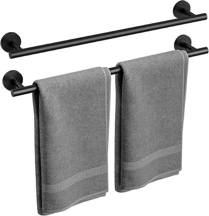 2 Pack Matte Black Towel Bar, 24 Inch Bathroom Towel Rack, Towel Holder Wall Mounted, Thicken SUS304 Stainless Steel Towel Rod Modern Home Decor (Total Length 26-Inch) - ModernBath