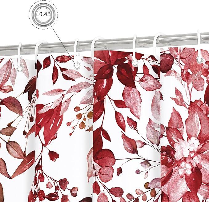 Gibelle Small Stall Shower Curtain 36 x 72, Narrow Half Burgundy Red Floral Shower Curtain for Bathroom, Watercolor Plant Eucalyptus Leaves Fabric Shower Curtain Set - ModernBath