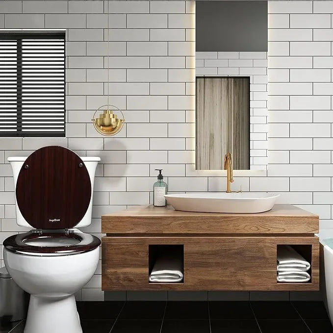 Round Toilet Seat Molded Wood Toilet Seat with Zinc Alloy Hinges, Easy to Install also Easy to Clean, Anti-pinch Wooden Toilet Seat by Angol Shiold (Round, Dark Brown) - ModernBath