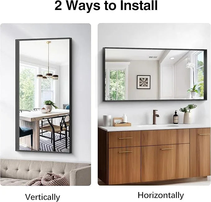 NIMURY Black Bathroom Mirror, 24x48 Inch Rectangular Framed Mirror, Large Wall Mounted Bathroom Vanity Mirror Over Sink for Bedroom,Restroom, Living Room, Hangs Vertically or Horizontally - ModernBath