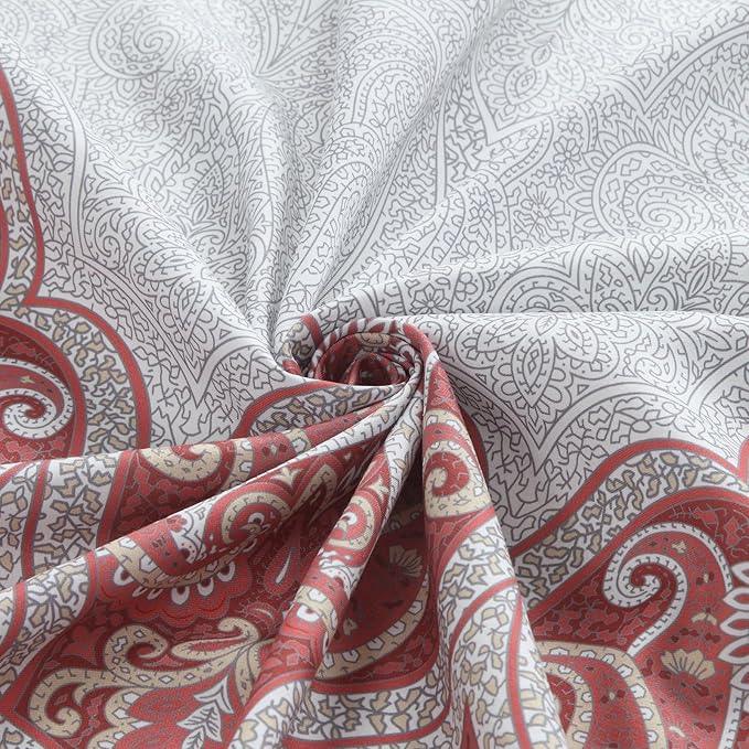 BESTRIPES 90 Inch Paisley Shower Curtain, Extra Long Water Repellent Fabric with Terracotta & Gray Bohemian Print, 12 Metal Grommets & Weighted Hem, 72x90 Inches - ModernBath