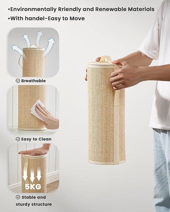Bamboo Toilet Paper Storage Basket with Lid & Handle - 10L Handwoven Bathroom Organizer for 4 Rolls - Sturdy Stand Holder for Toilet Paper Organization, Light Natural - ModernBath