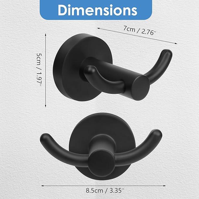 Black Towel Hooks, Bathroom Robe Hook 2 Pack, Towel Hooks Rack Bath Modern Coat Clothes Single Hook Wall Mounted for Bathroom Kitchen Washroom - ModernBath