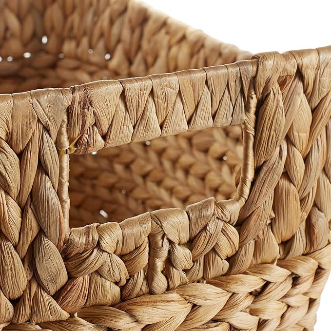 Casafield Set of 3 Stackable Oval Laundry Baskets with Handles - Natural, Woven Water Hyacinth Storage Totes for Throw Blankets, Bathroom, Bedroom, Living Room - ModernBath