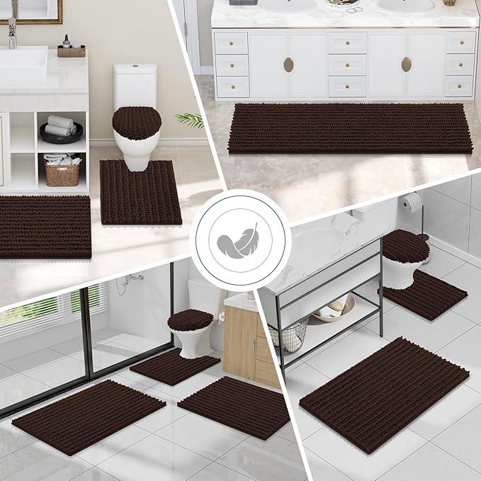 Smiry Bathroom Toilet Rugs U Shaped 24x20, Extra Soft Absorbent Non Slip Rubber Backing Chenille Contour Bath Rugs for Toilet, Machine Washable Contoured Bath Mats, Brown - ModernBath