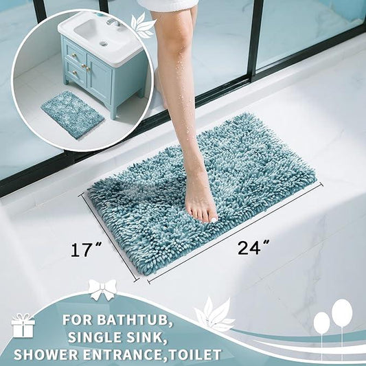Yimobra Chenille Bathroom Rugs Non Slip, Extra Thick Soft Absorbent Bath Rug, Machine Washable Quick Dry Bath Mat for Bathroom Floor, Tub and Shower, Home Decor Accessories, 24x17, Greyish Blue - ModernBath