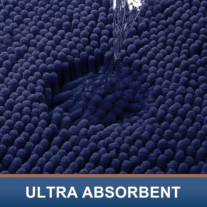 Smiry Luxury Chenille Bathroom Rugs 47x17, Extra Soft and Absorbent Shaggy Bath Mat, Machine Washable, Non-Slip Plush Carpet Runner for Tub, Shower, and Floor, Home Decor Accessories, Navy Blue - ModernBath