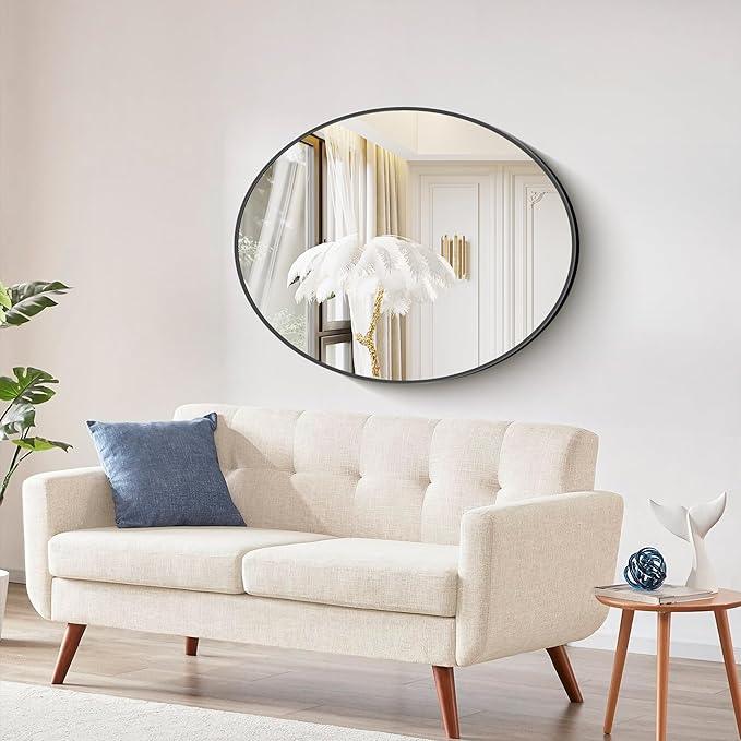 Bathroom Mirrors, 30" x36" Black Mirrors, Oval Vanity Mirrors, Metal Framed Wall Mounted Mirrors, Vertical/Horizontal Mirror for Bathroom Bedroom Entryway Living Room - ModernBath