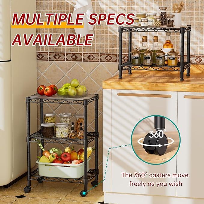 3 Tier Adjustable Storage Shelves Heavy Duty Metal Utility Shelf Wire Shelving Unit Organizer Rack for Home Kitchen Office Bathroom Pantry Room 12" D x 18" W x 30" H - ModernBath