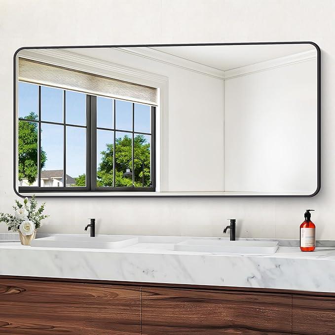 DESBING 72" x 36"Bathroom Mirror, Matte Black Wall Mirror with Metal Frame, Decorative Rectangular Vanity Mirror for Bedroom Bathroom Living Room Entryway (Horizontal/Vertical) - ModernBath
