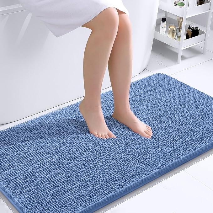 OLANLY Bathroom Rugs 44x24, Extra Soft Absorbent Chenille Bath Rugs, Rubber Backing Quick Dry, Machine Washable Bath Mats for Bathroom Floor, Tub and Shower, Home Decor Accessories, Cornflower Blue - ModernBath