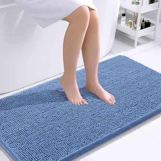 OLANLY Bathroom Rugs 44x24, Extra Soft Absorbent Chenille Bath Rugs, Rubber Backing Quick Dry, Machine Washable Bath Mats for Bathroom Floor, Tub and Shower, Home Decor Accessories, Cornflower Blue - ModernBath