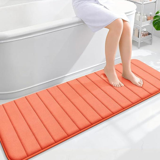 OLANLY Memory Foam Long Bathroom Rugs Runner 59x20, Super Soft Absorbent Bath Mat, Quick Dry, Machine Washable Shower Floor Rugs, Bathmat Carpet, Bathroom Home Decor Accessories, Coral - ModernBath