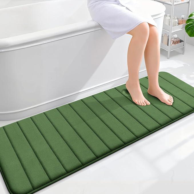OLANLY Memory Foam Long Bathroom Rugs Runner 59x20, Super Soft Absorbent Bath Mat, Quick Dry, Machine Washable Shower Floor Rugs, Bathmat Carpet, Bathroom Home Decor Accessories, Olive Green - ModernBath