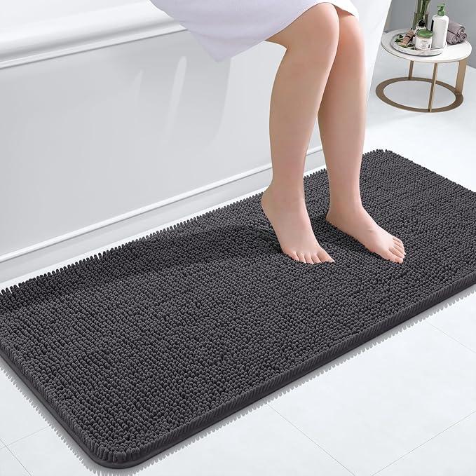 OLANLY Bathroom Rugs 47x20, Extra Soft Absorbent Chenille Bath Rugs, Rubber Backing Quick Dry, Machine Washable Bath Mats for Bathroom Floor, Tub and Shower, Home Decor Accessories, Dark Grey - ModernBath
