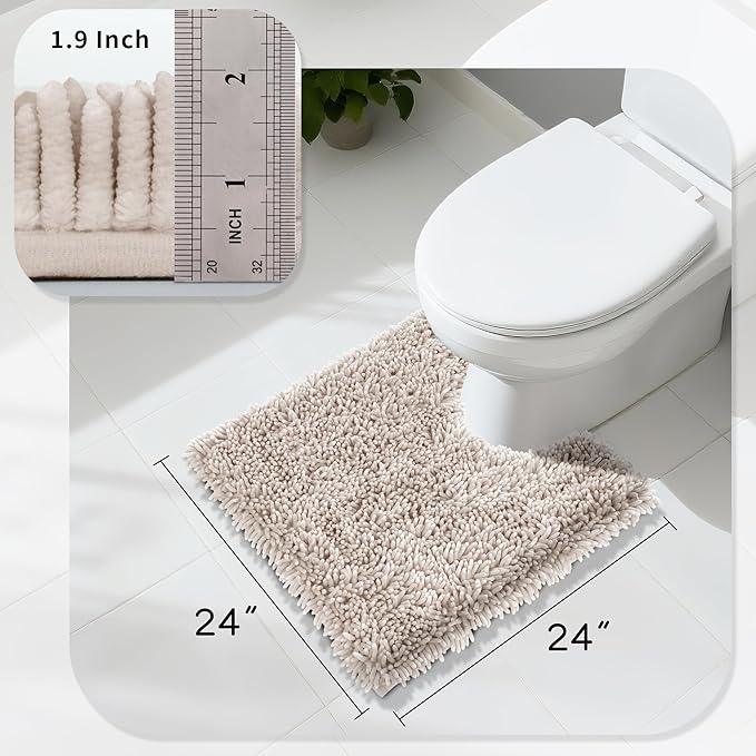 Yimobra Toilet Rugs U Shaped Washable, Extra Thick Soft Absorbent Chenille Contour Bathroom Rugs for Toilet 24x24 Inch, Quick Dry Non Slip Toilet Mat for Bath Floor, Khaki - ModernBath
