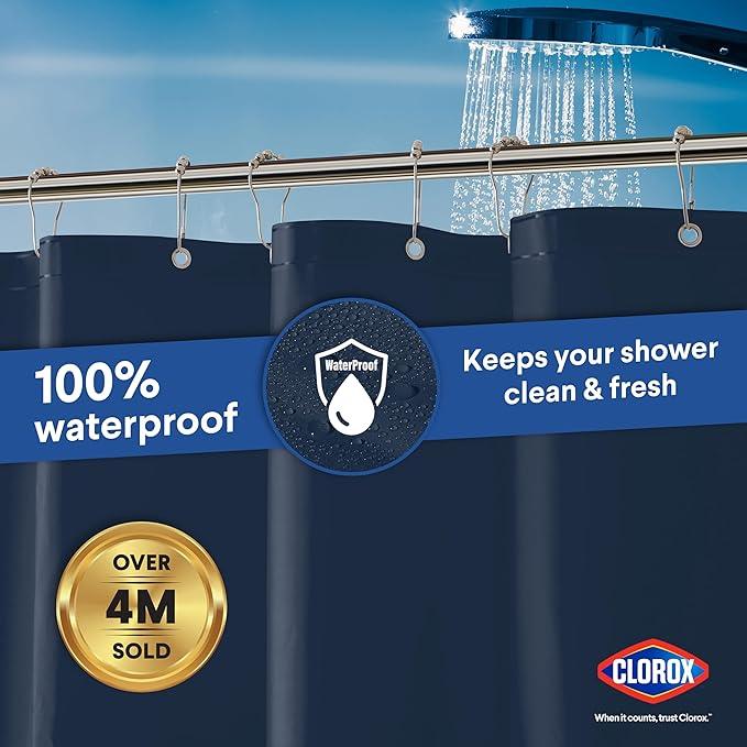 CLOROX Shower Curtain Liner, Premium Colored Medium-Weight Durable Waterproof 6g PEVA for Bathroom with Weighted Magnets, Standard Size 72" x 72", Blue - ModernBath