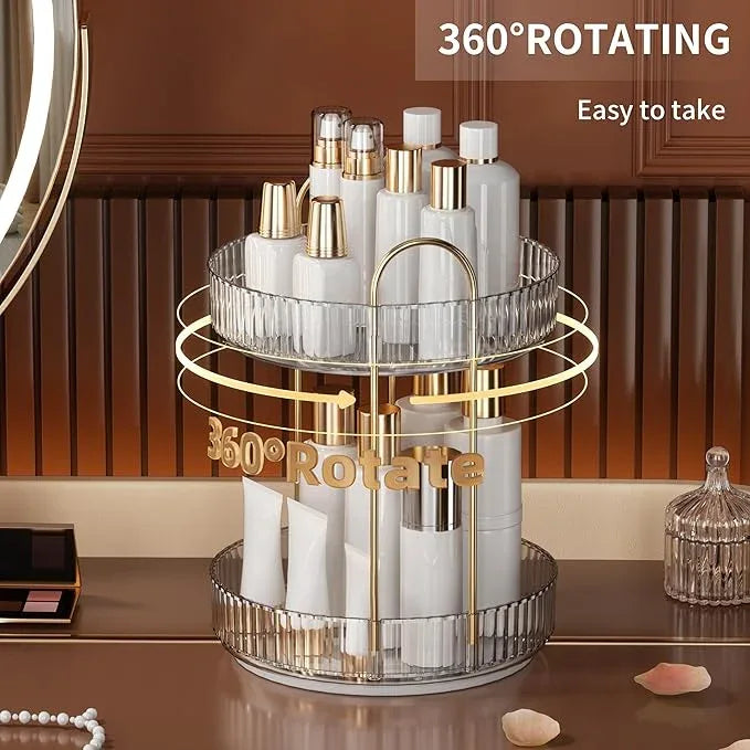 YCIA&DONE 360 Rotating Makeup Organizer and Storage for Vanity Bathroom Countertop, High Capacity Cosmetic Skincare Perfume Organizers for Dresser Lazy Susan (Clear White,2 Tiers) - ModernBath