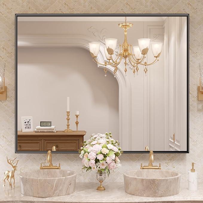 LOAAO Black Bathroom Mirror 40"X30" for Wall, Rectangle Bathroom Vanity Mirror, Tempered Glass, Hangs Vertically or Horizontally, Easy to Install, Modern Design - ModernBath