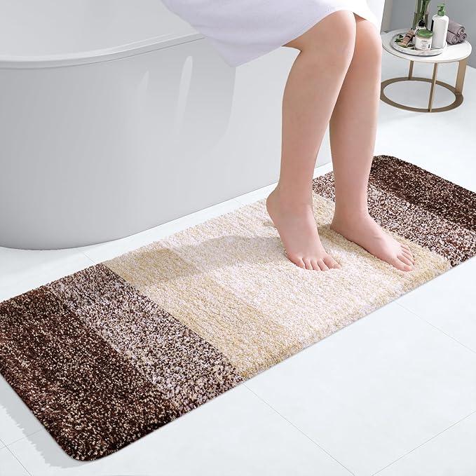 OLANLY Bathroom Runner Rugs 47x17, Extra Soft Absorbent Microfiber Bath Rugs, Rubber Backing, Quick Dry, Machine Washable Bath Mats for Bathroom Floor, Tub and Shower, Home Decor Accessories, Brown - ModernBath